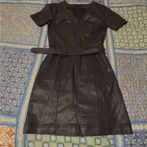 White House Black Market mid length, belted dress, sz 2, blk, gently used.
